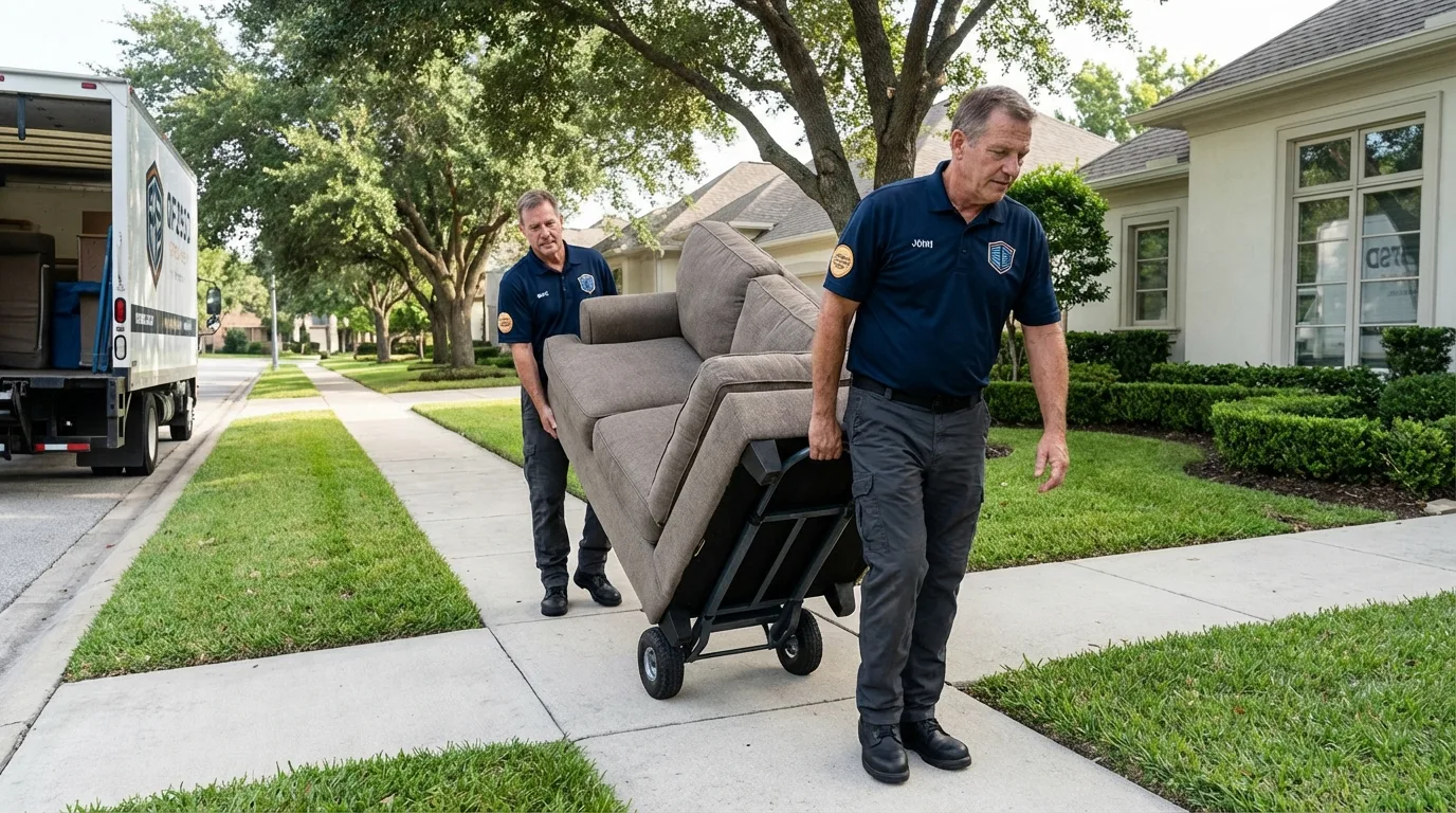 Local residential moving crew loading furniture in Camden, AR