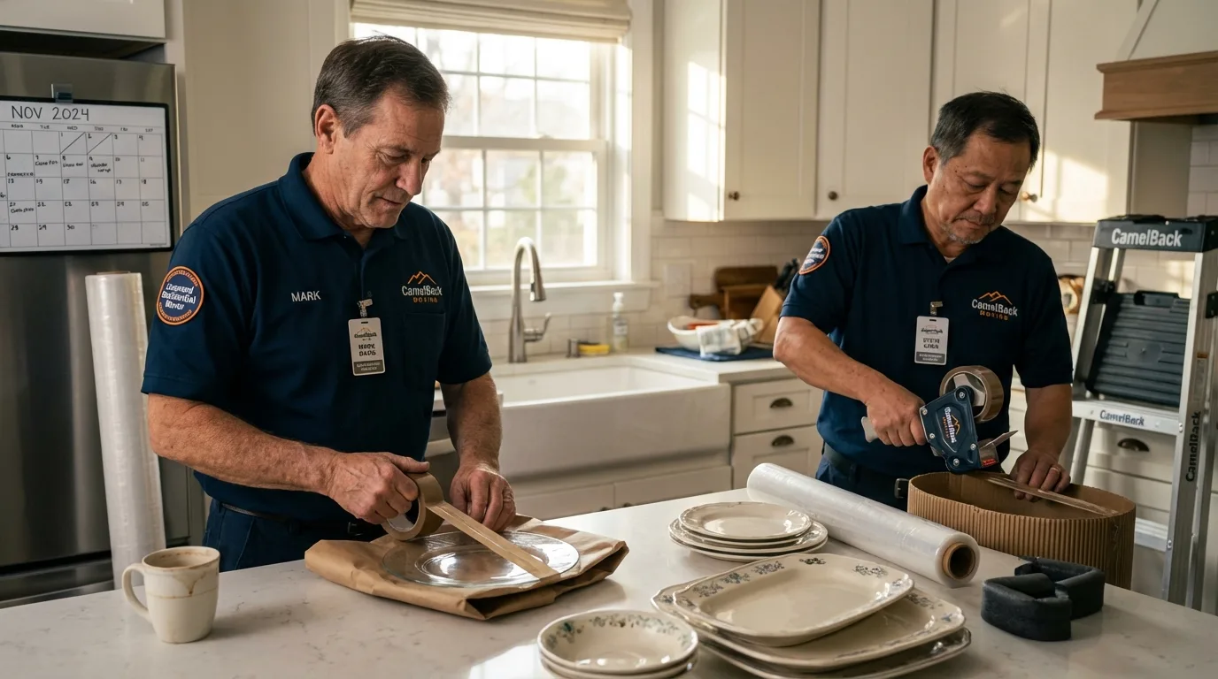 Professional crew packing kitchen dishware in Camden, AR